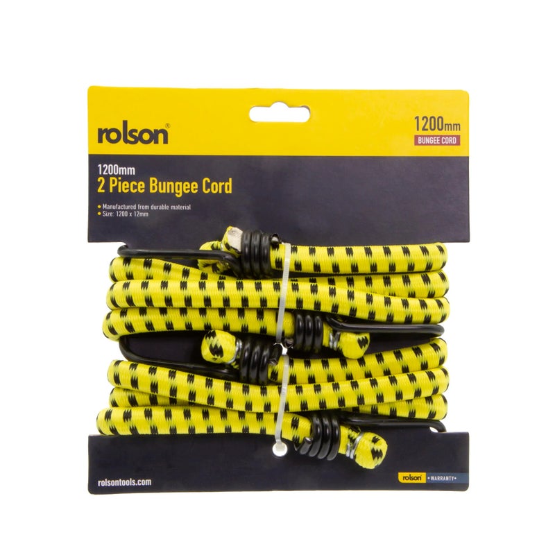 2pc 1200  x 12mm Bungee Cord 44227 | Strong Elastic Straps with Rubber-Coated Hooks for Roof Racks & Trailers